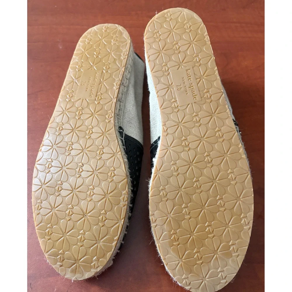 Kate Spade Greer Black Perforated Leather Espadrille Flats Shoes Womens 7.5B
